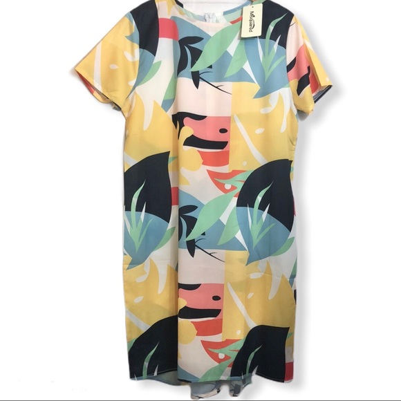 MSQUARED Dresses & Skirts - Msquared Yellow Tropical Color Block Shift Dress